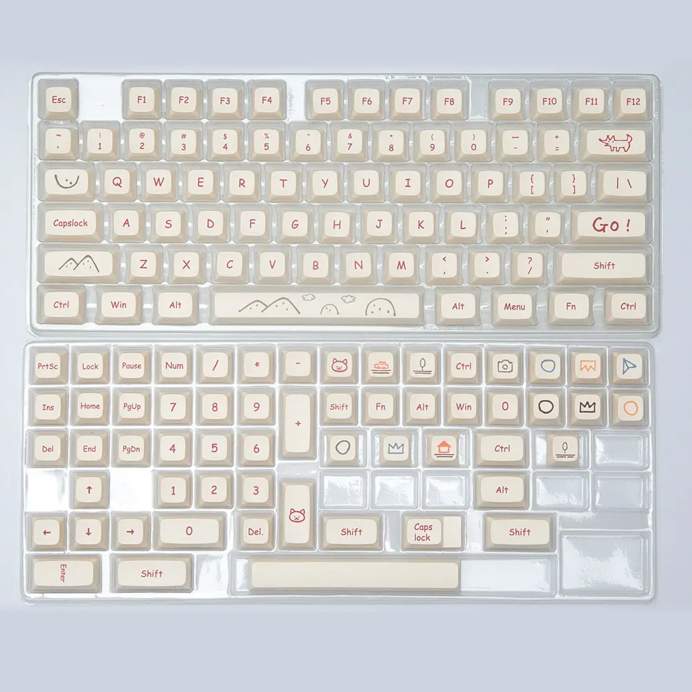 132 Keys XDA PBT Dye Sub Keycaps Graffiti Cartoon Theme Minimalist For Cherry GMMK Pro Mechanical Keyboard XDA Keycaps 61 68 89