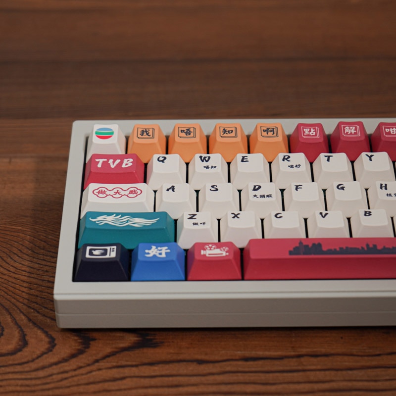 YongQiu Hong Kong Style Keycaps PBT Dye Sub Key Caps Cherry Profile Keycap With 7U Spacebar ISO Enter For Mechanical Keyboard