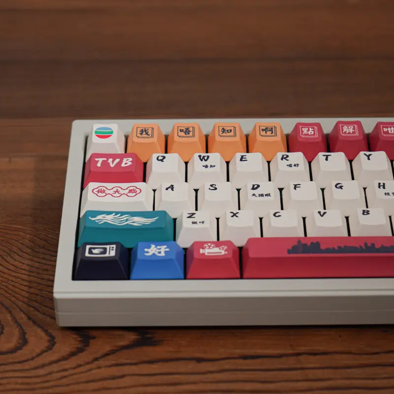 YongQiu Hong Kong Style Keycaps PBT Dye Sub Key Caps Cherry Profile Keycap With 7U Spacebar ISO Enter For Mechanical Keyboard