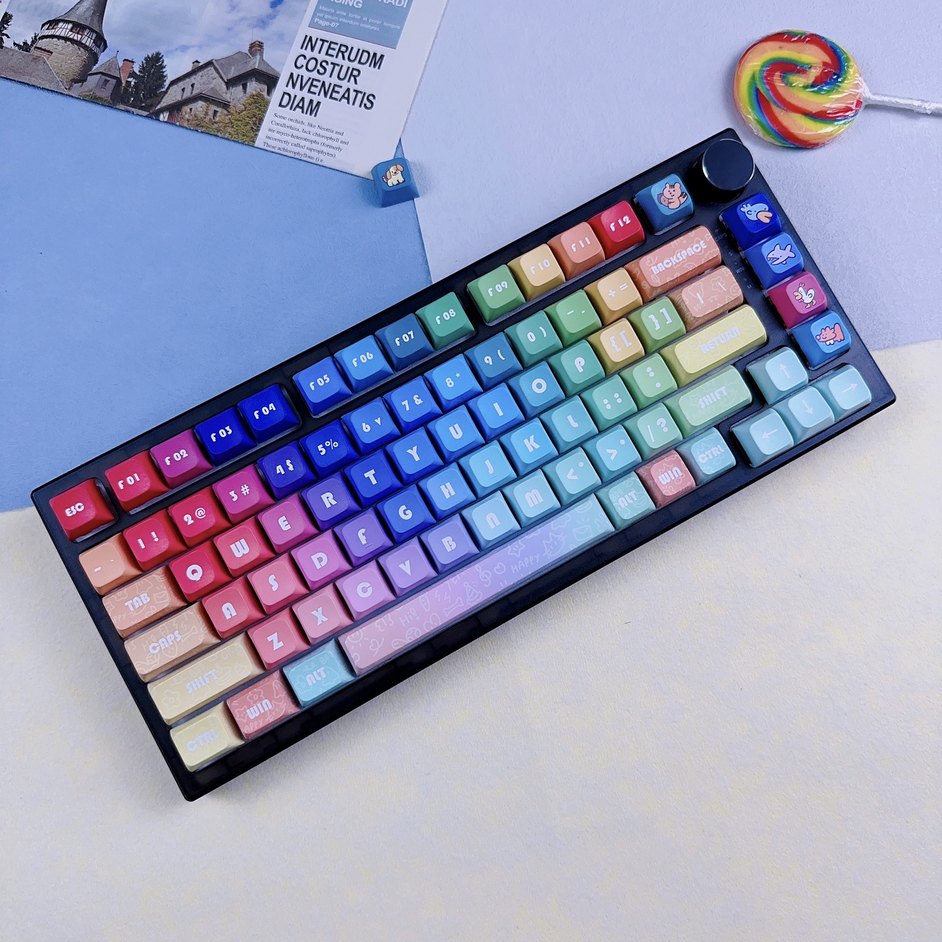 Juego de teclas con tema de arcoíris, 133 teclas, sublimación de tinte PBT, teclas coloridas a prueba de luz, gradiente de perfil XDA para 61, 68, 96, 98