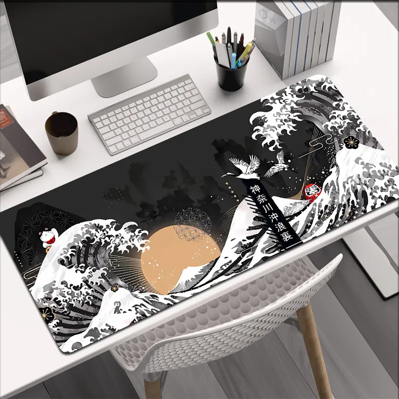 Alfombrilla de ratón de Arte de computadora, alfombrilla de ratón grande para juegos, gran ola de Kanagawa, alfombrilla de teclado de goma XL, alfombrilla de escritorio para computadora portátil, Japón