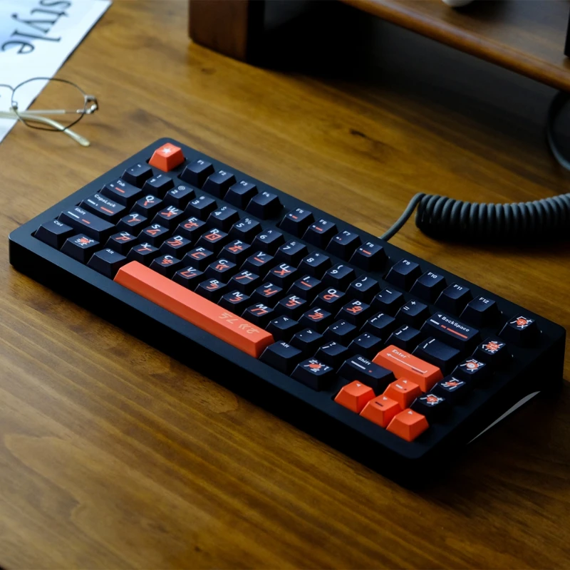 Tapa de tecla de doble disparo para teclado mecánico MX Switch, 129 teclas, negro y naranja, notas fonéticas, perfil Cherry, bricolaje personalizado