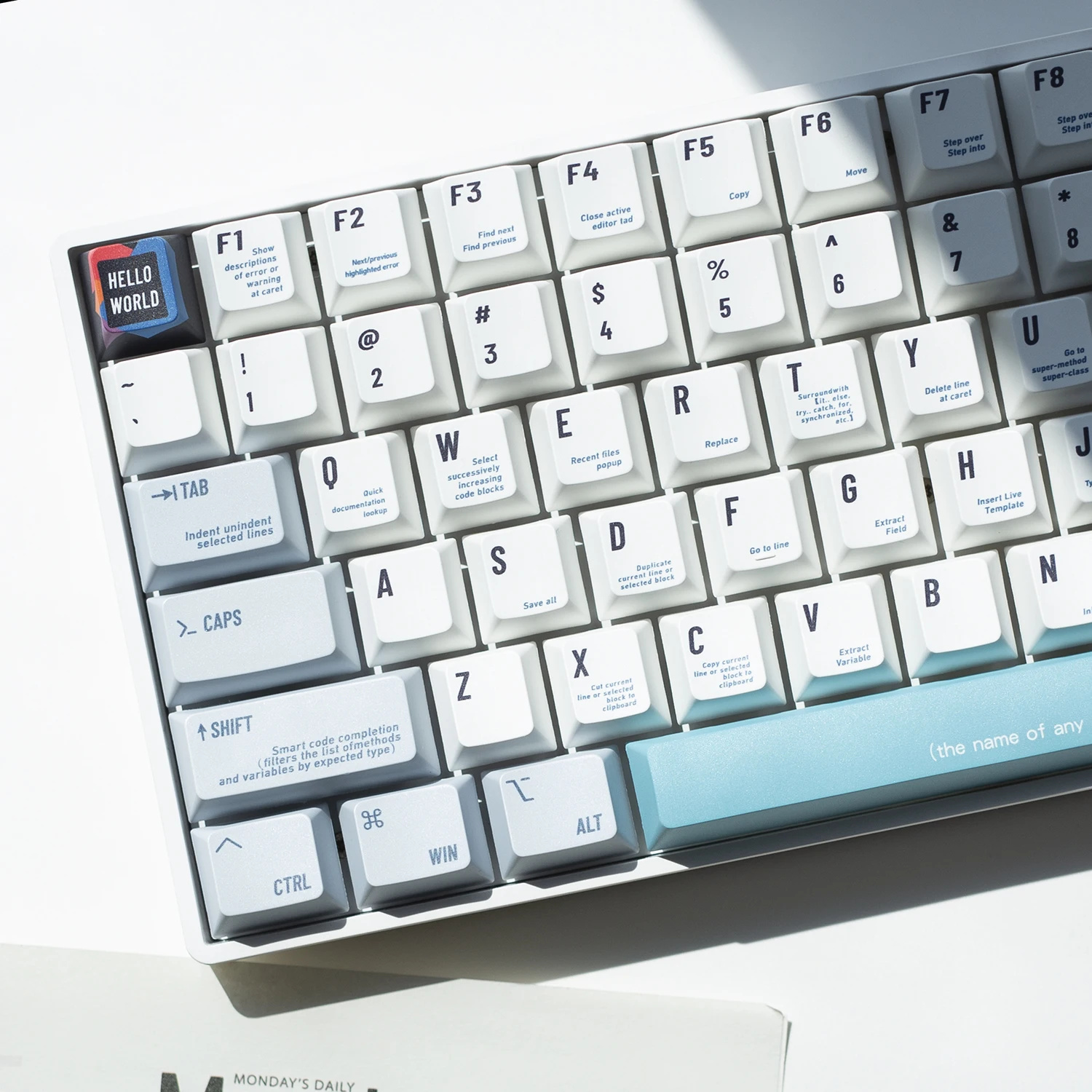 Hello World-teclas PBT de diseño Original para ordenador, teclas con perfil Cherry para interruptores Cherry MX, Teclado mecánico, 128 teclas