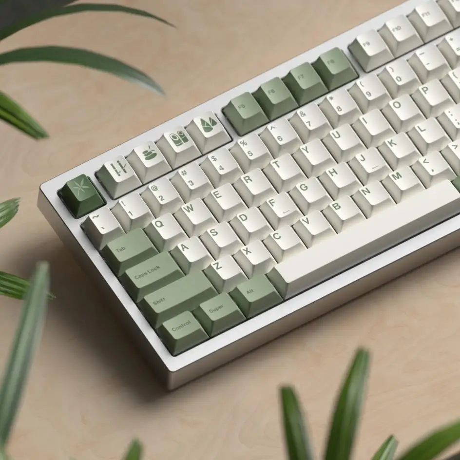 Teclas con temática de bosque de bambú, teclas con perfil de cereza, verde y blanco, tinte PBT, sublimación, teclado MX Switch 6,25u 7U, 145 teclas
