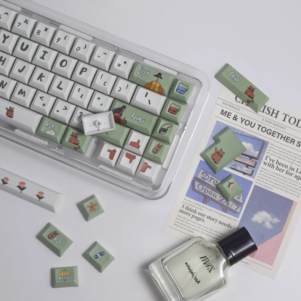 Sketch Style Keycap Green Spring PBT Material 140 Keys/Sets KCA Profile DYE Sublimation For Outemu Gateron TTC Cherry MX Switch