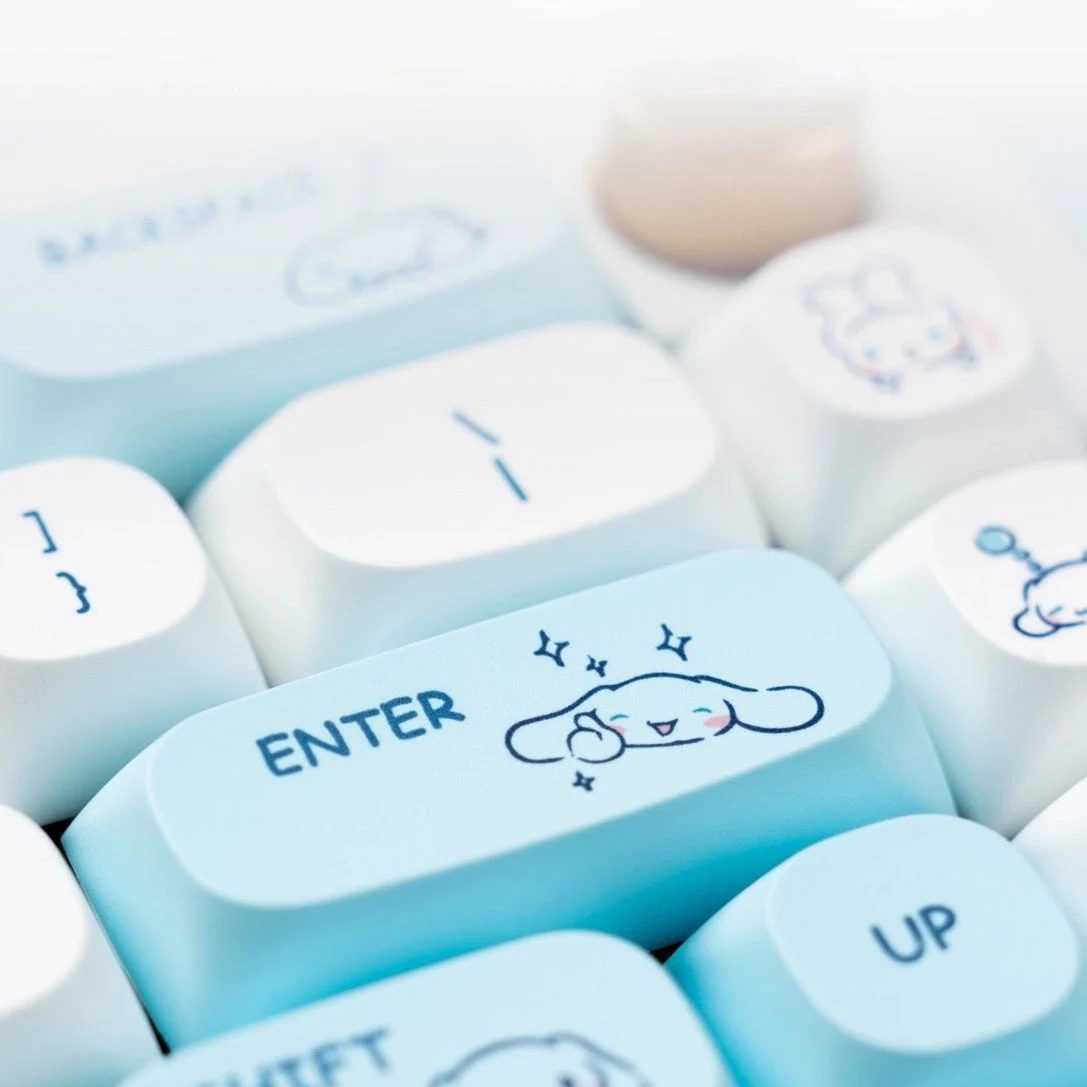 124 Keys Cartoon Cinnamoroll PBT Personality Tail Gaming MA Height Resin Keycaps for Cherry MX Mechanical Keyboard Key Cap