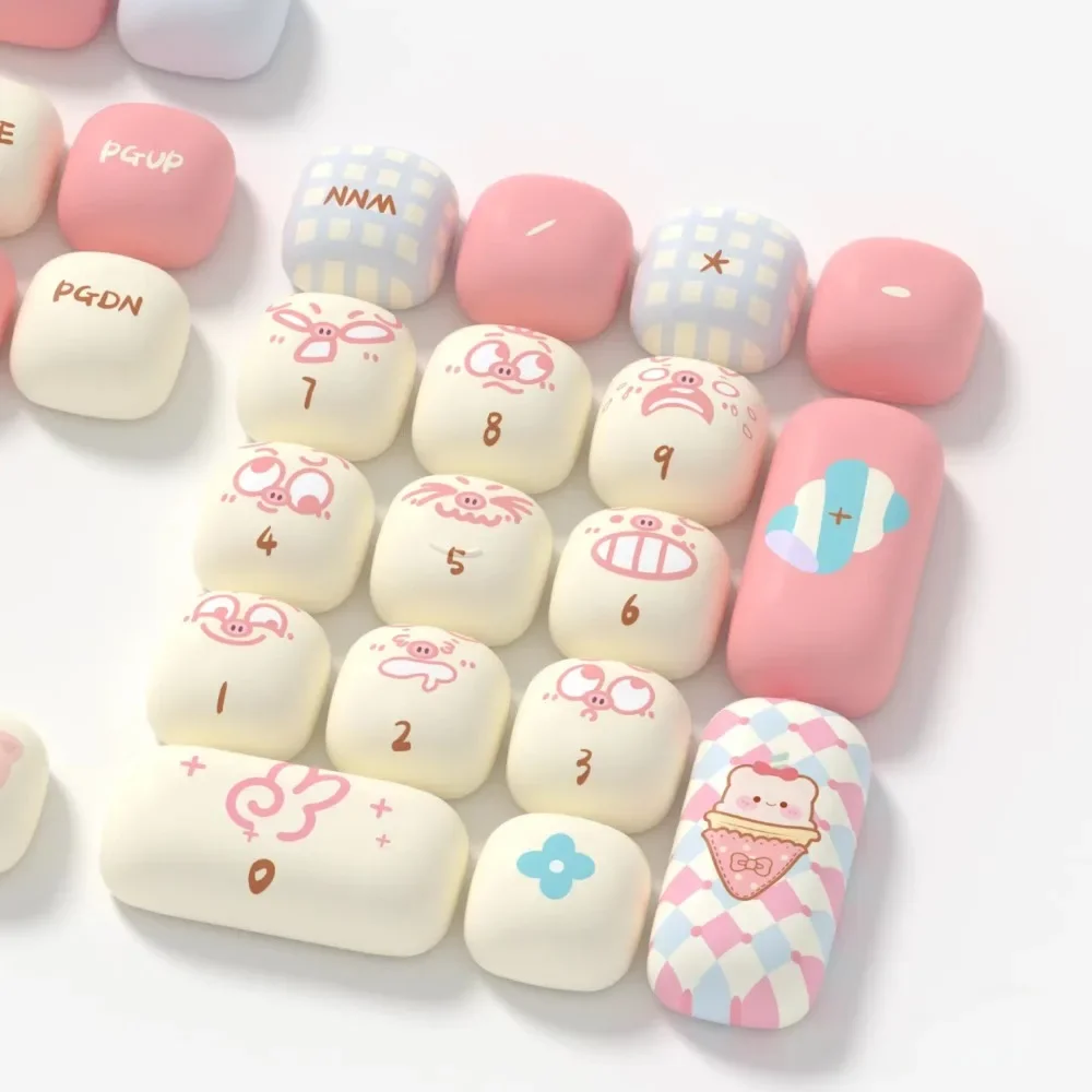 Cute Piggy Keycaps MOG Profile PBT Round Bread Key Cap Thermal Sublimation Mechanical Keyboard Keycap Cat Set For Girls Gift