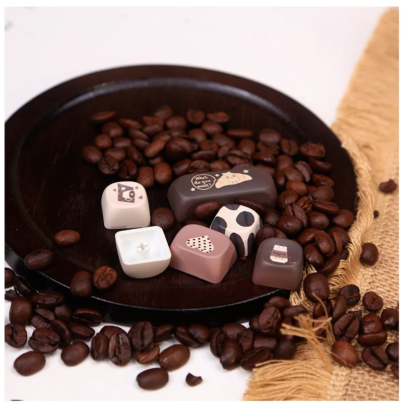 Coffee Bean Theme MOA Keycap Set PBT 131 Keys Small Full Set Cute Girl for 60/64/84/98/108 Mechanical Keyboard MX Switch